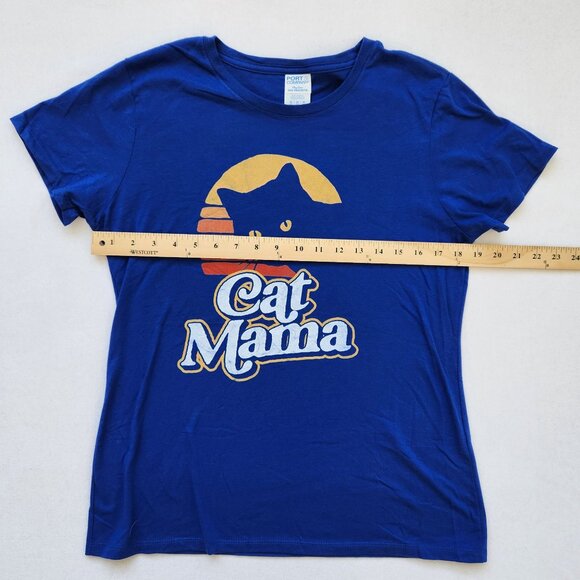Cat Mama Mom Graphic T-Shirt Tee Short Sleeve Blue Colorful Cute Soft Comfy M - Picture 5 of 6